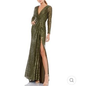 Ieena for Mac Duggall Sequined Long Sleeve Gown Formal Evening Wedding Prom